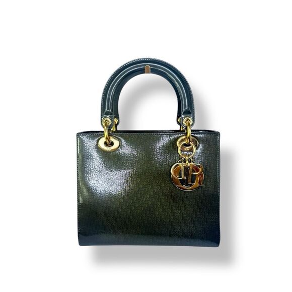 DIOR Olive Green Monogram Patent Leather Lady Dior Bag - Picture 4 of 16